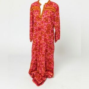 Lola Australia Cotton Maxi Dress - Pink & Orange Floral Embroidery SZ L